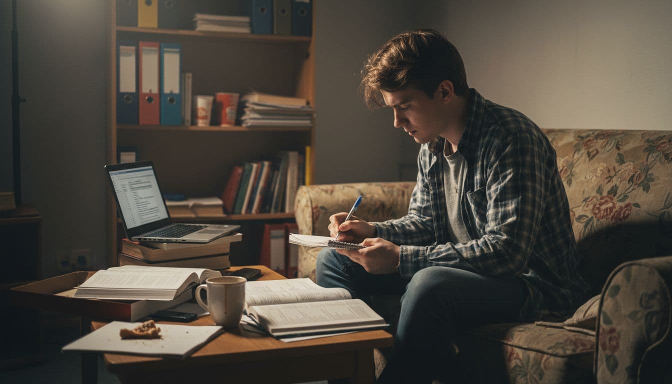 Studente che crea scrittura originale in un ambiente informale