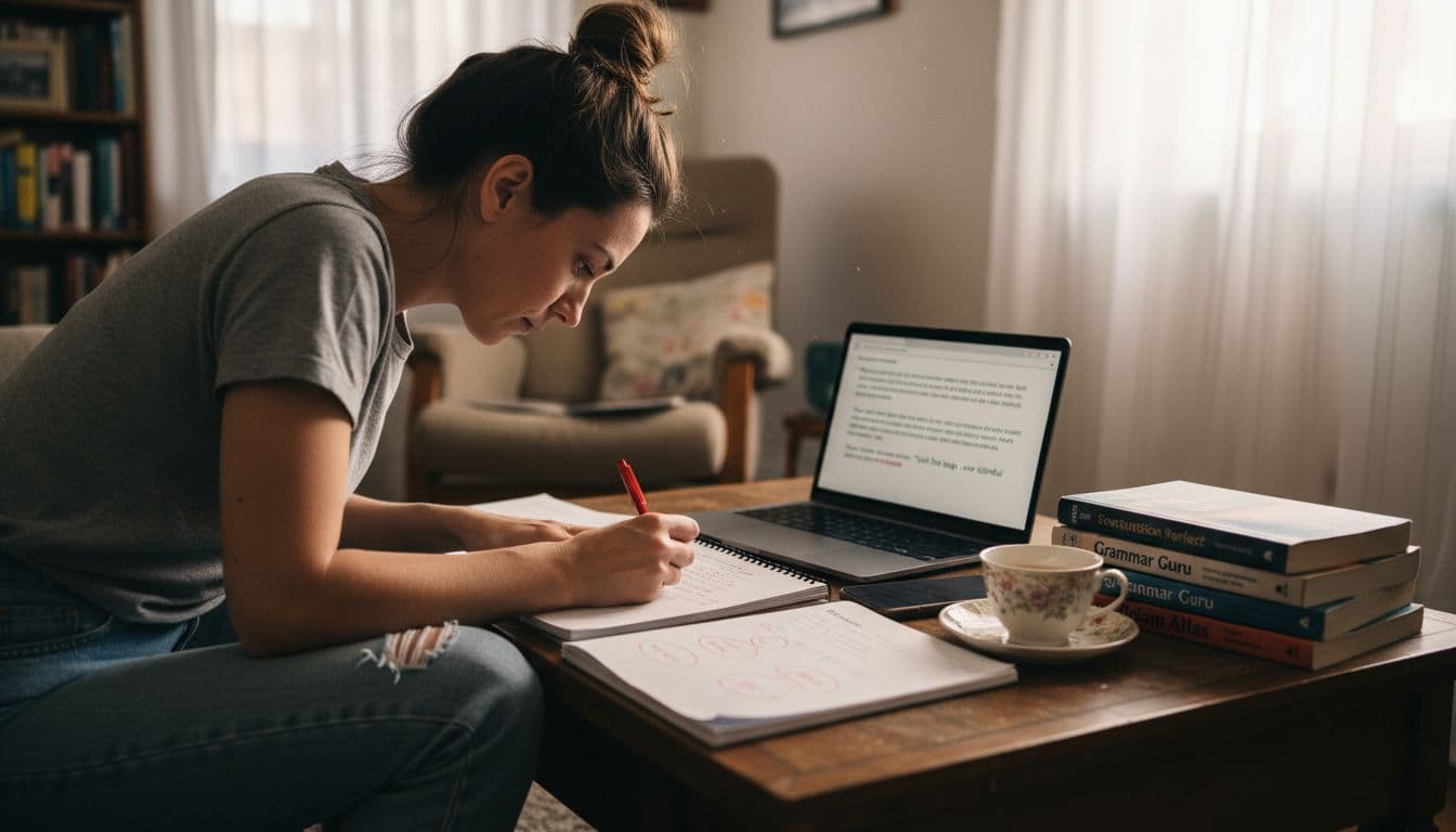 Escritor humanizando texto gerado por IA em casa