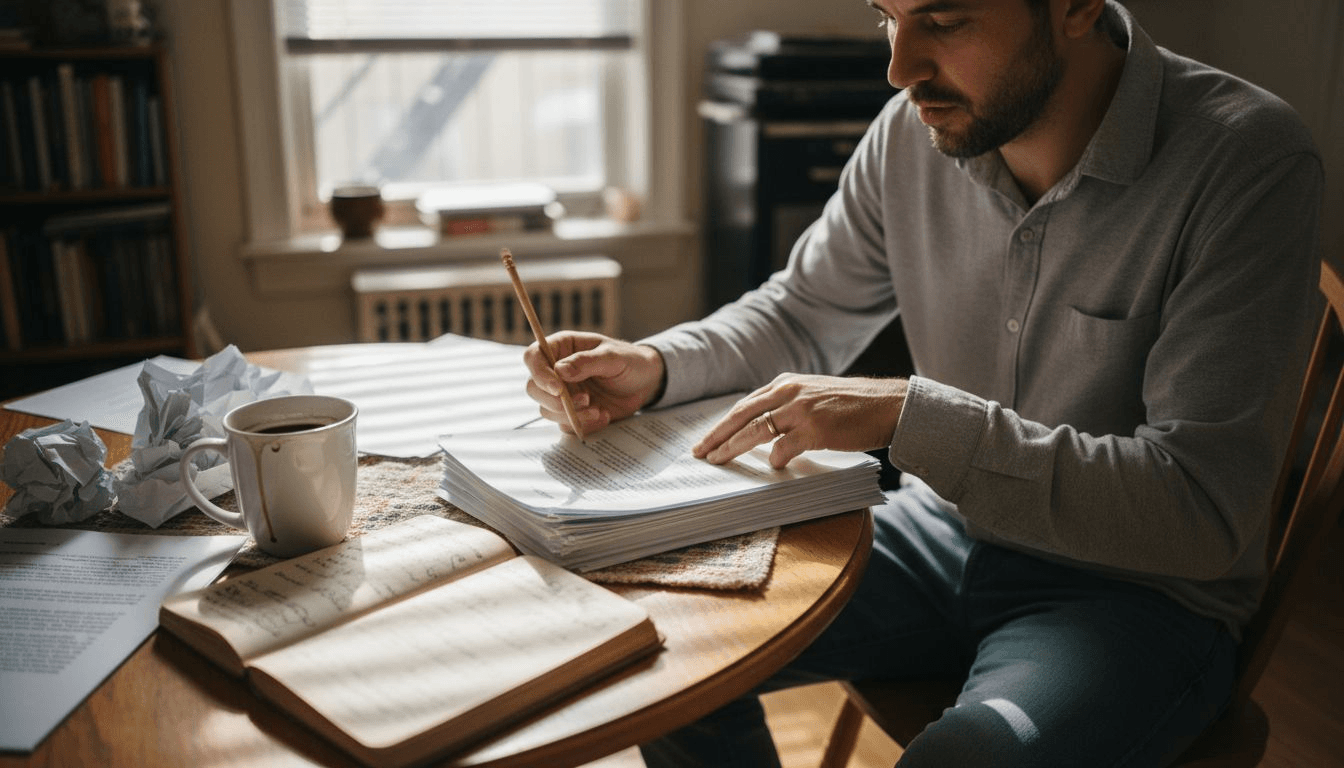 Écrivain révisant et éditant des brouillons de blog