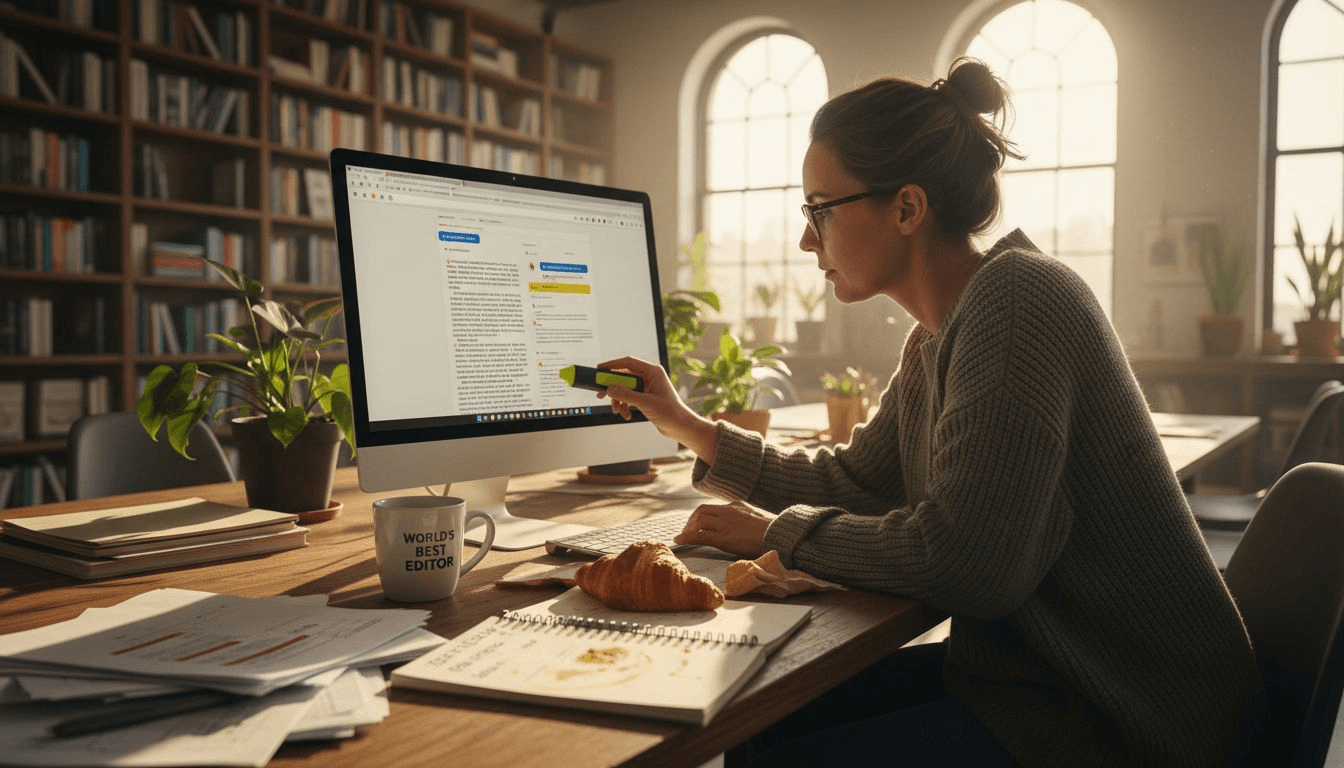 Editor die een concept webartikel markeert