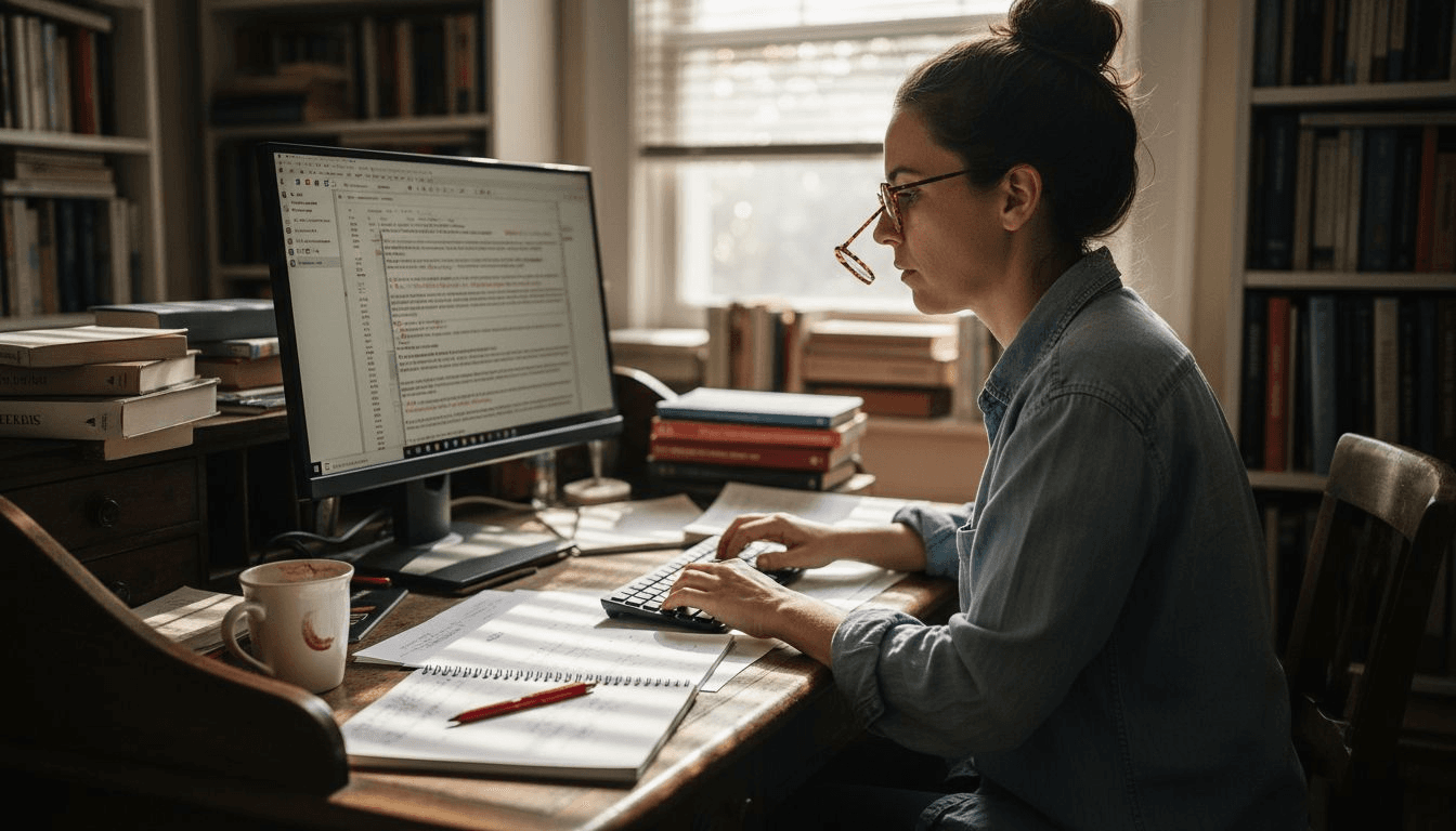 Editor actualizando contenido generado por IA en el escritorio