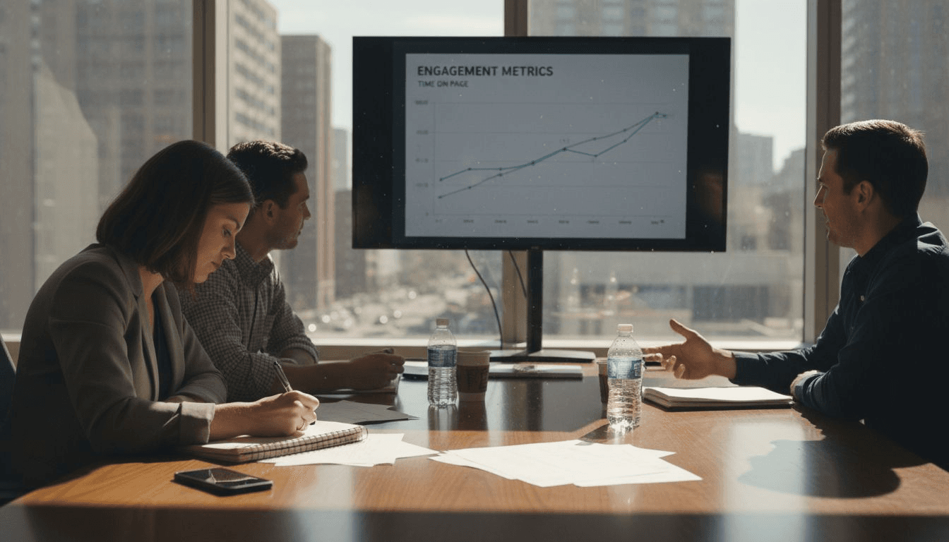 Equipo de SEO revisando gráfico de métricas de compromiso