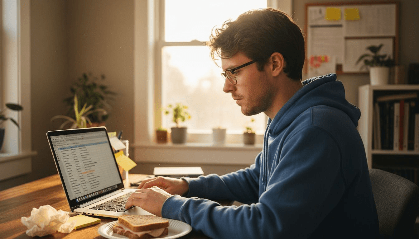 Mann tippt Keywords in eine Tabelle ein