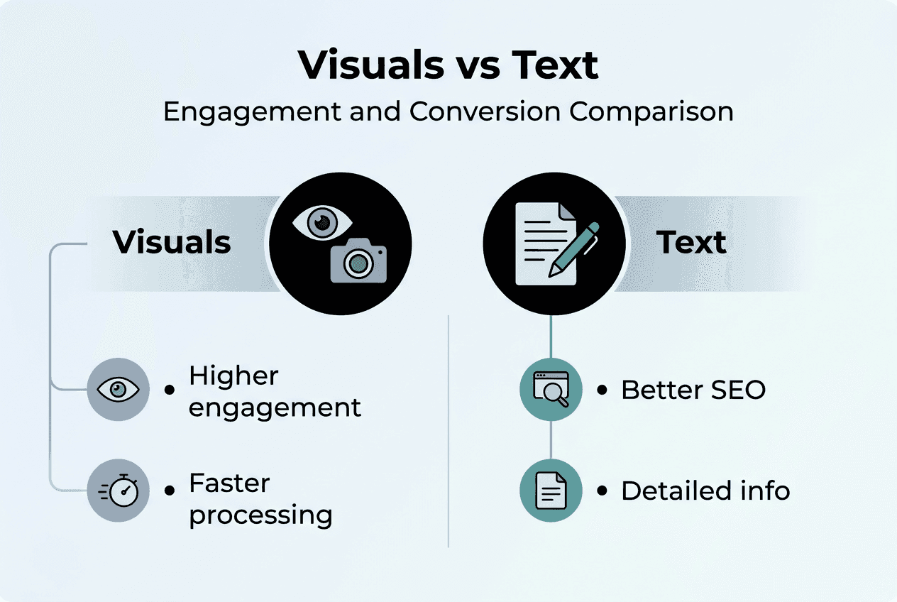 Infografik, die den Einfluss von visuellen Inhalten und Text vergleicht