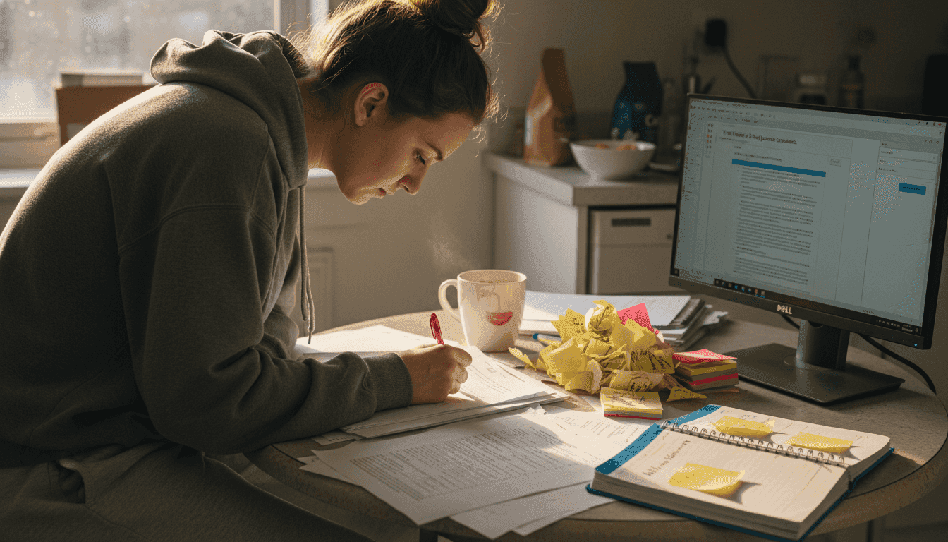 Étudiant révisant un document avec une citation manquée