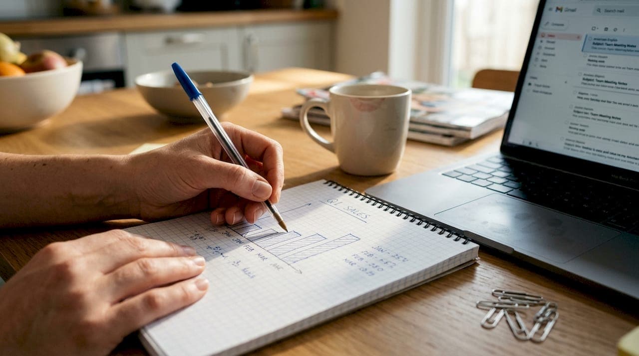 Mains dessinant un diagramme à barres dans un carnet