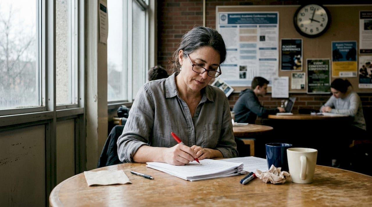 Dozent bewertet Essays in der Campus-Lounge
