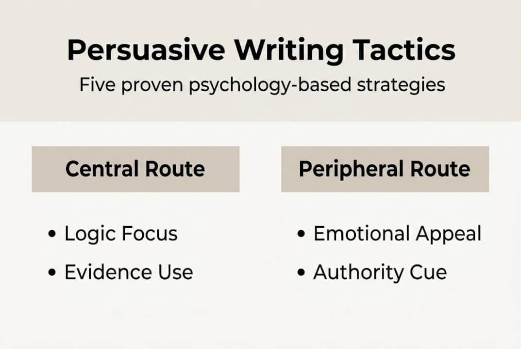 Infographic showing five persuasive writing tactics