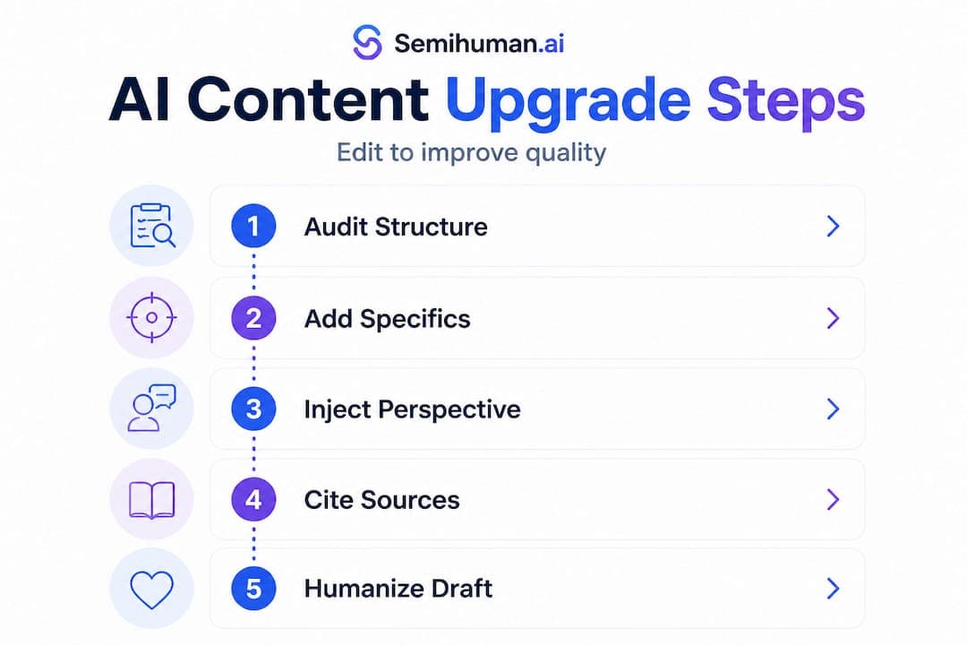 Infographic showing steps to improve AI content