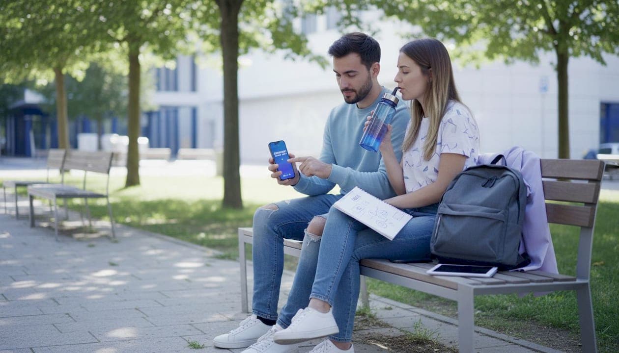 Amici che guardano i trend dei social media allaperto