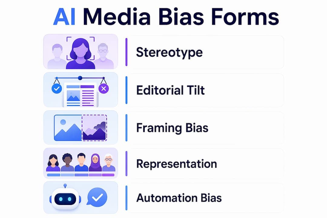 Infographie illustrant les types de biais médiatiques de lIA