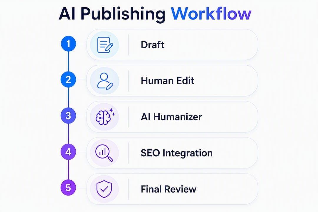 Infographic showing AI-assisted publishing workflow steps
