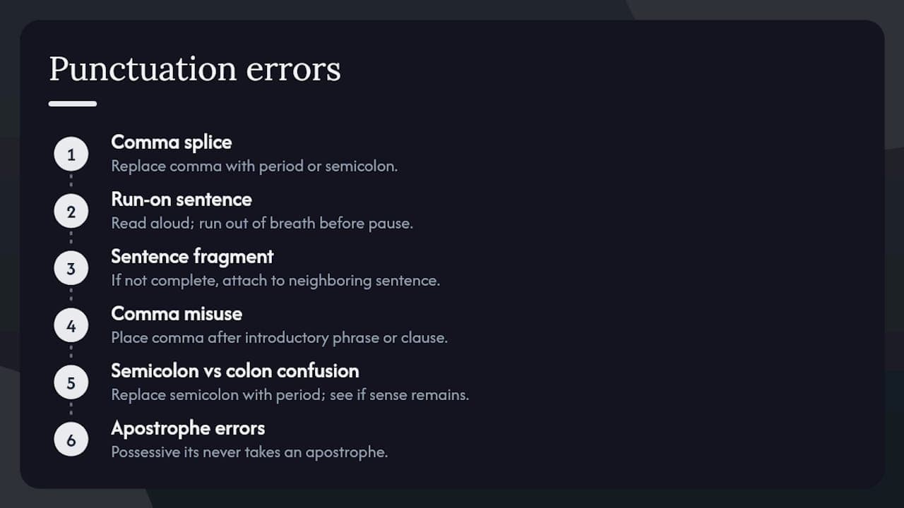 Diagrama de errores comunes de puntuación