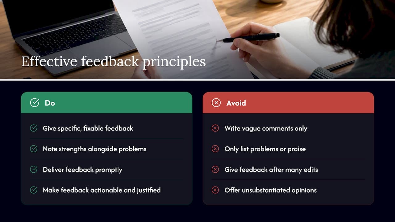 Principles of effective constructive feedback — overview diagram