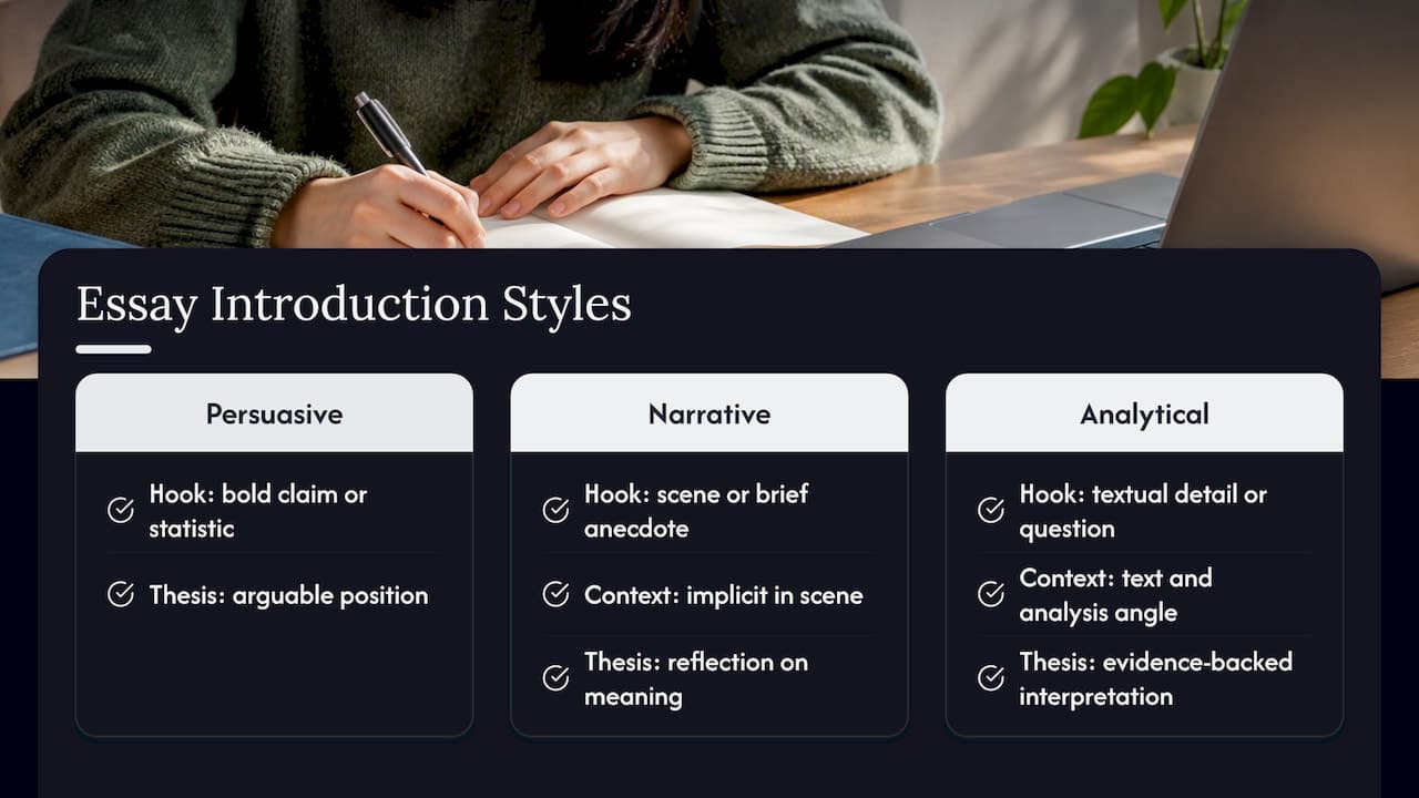 Tailoring introductions to persuasive, narrative, and analytical essays — overview diagram